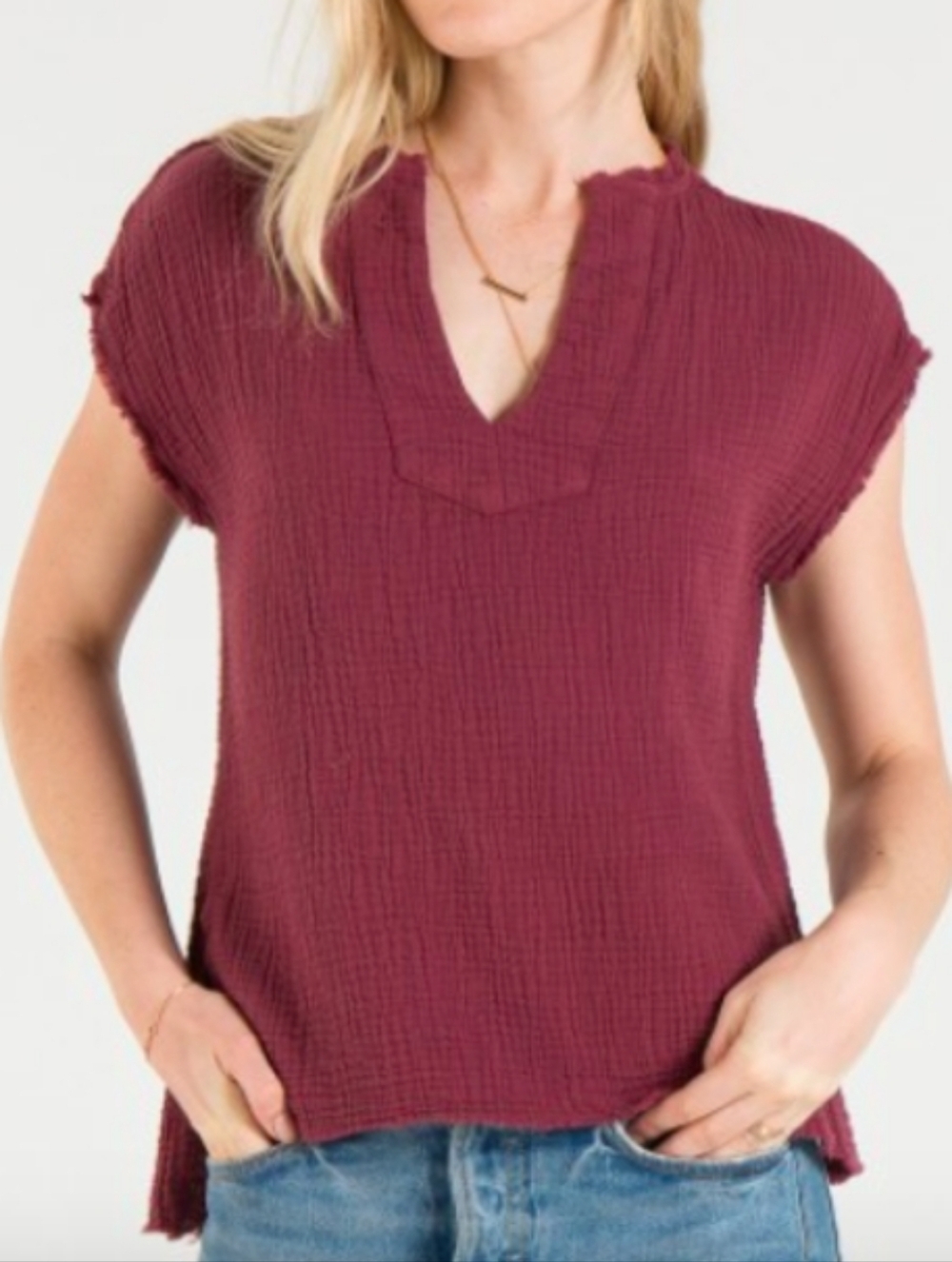 Bella Dahl cotton textured gauzy cap sleeves top